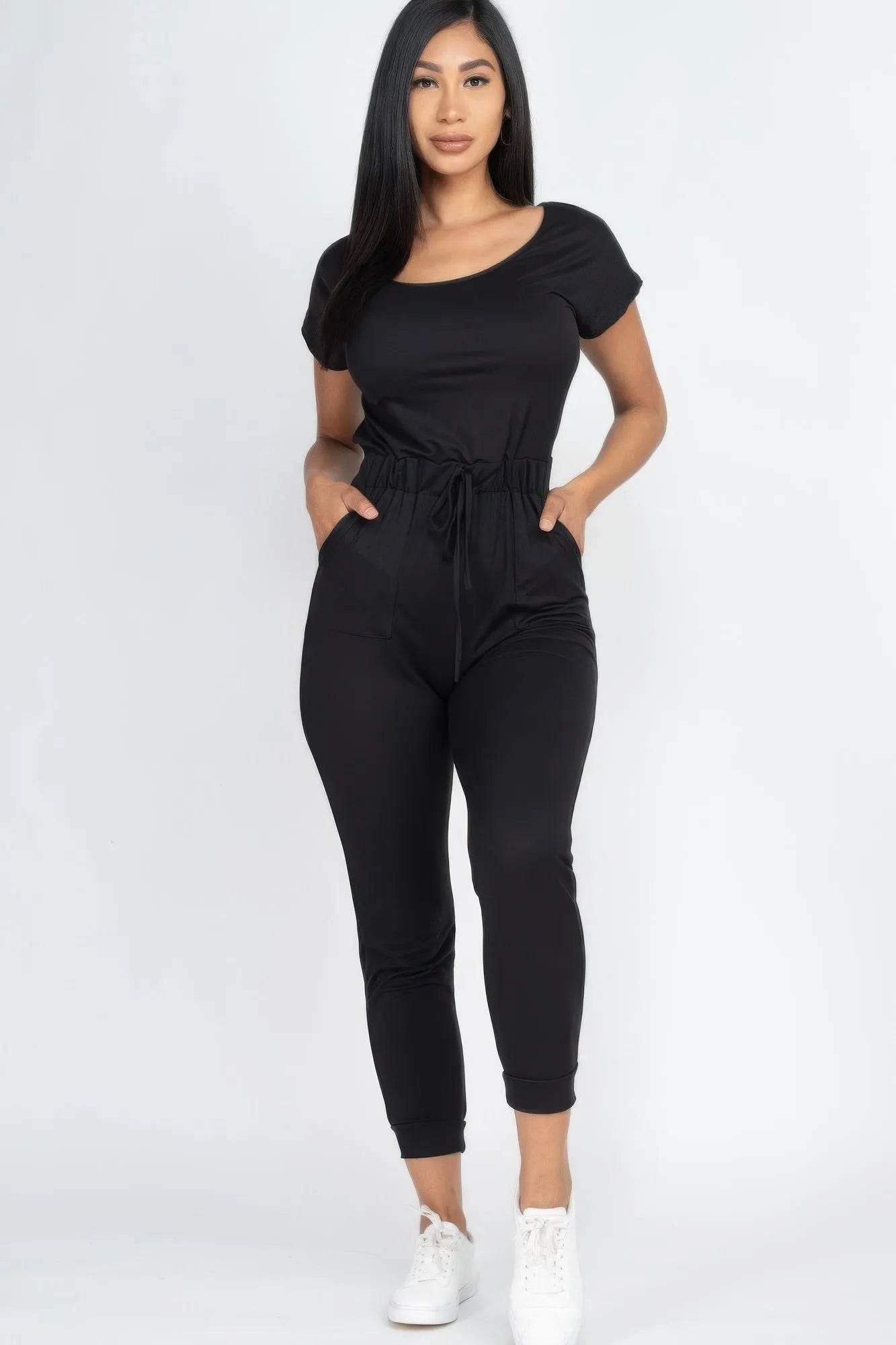 Two-way Shoulder Drawstring Jumpsuit - Bona Fide Fashion