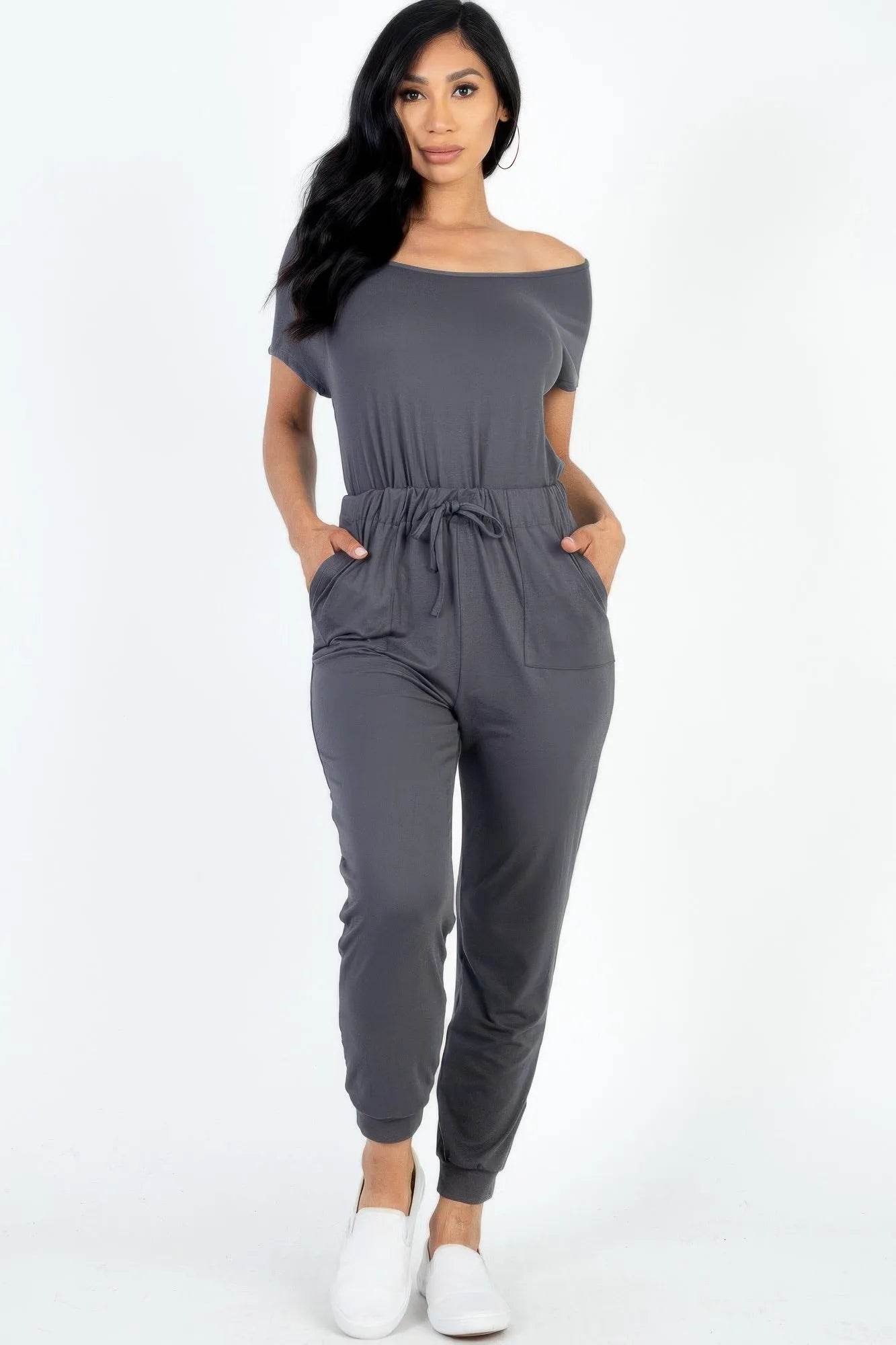 Two-way Shoulder Drawstring Jumpsuit - Bona Fide Fashion