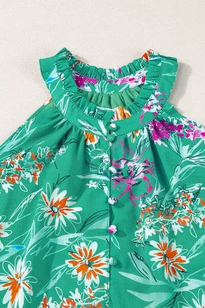 Frill Printed Grecian Tank - Bona Fide Fashion