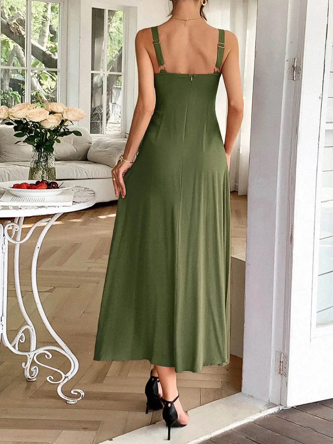 Contrast Wide Strap Midi Cami Dress - Bona Fide Fashion