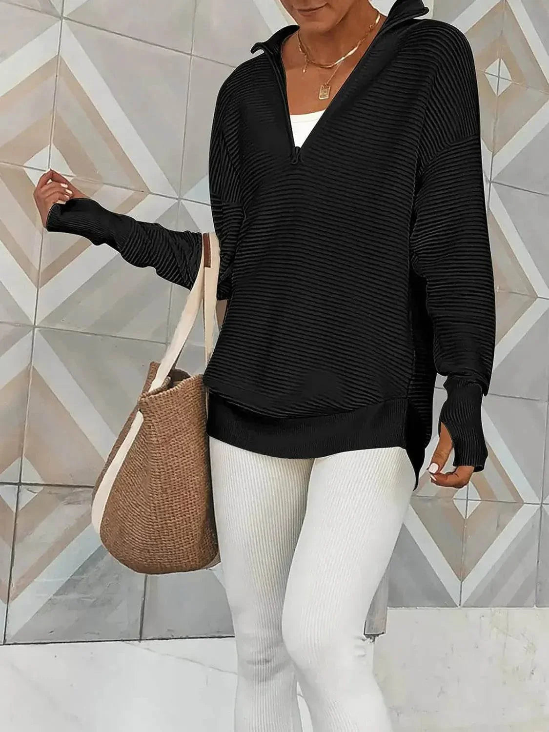Half Zip Long Sleeve Knit Top - Bona Fide Fashion