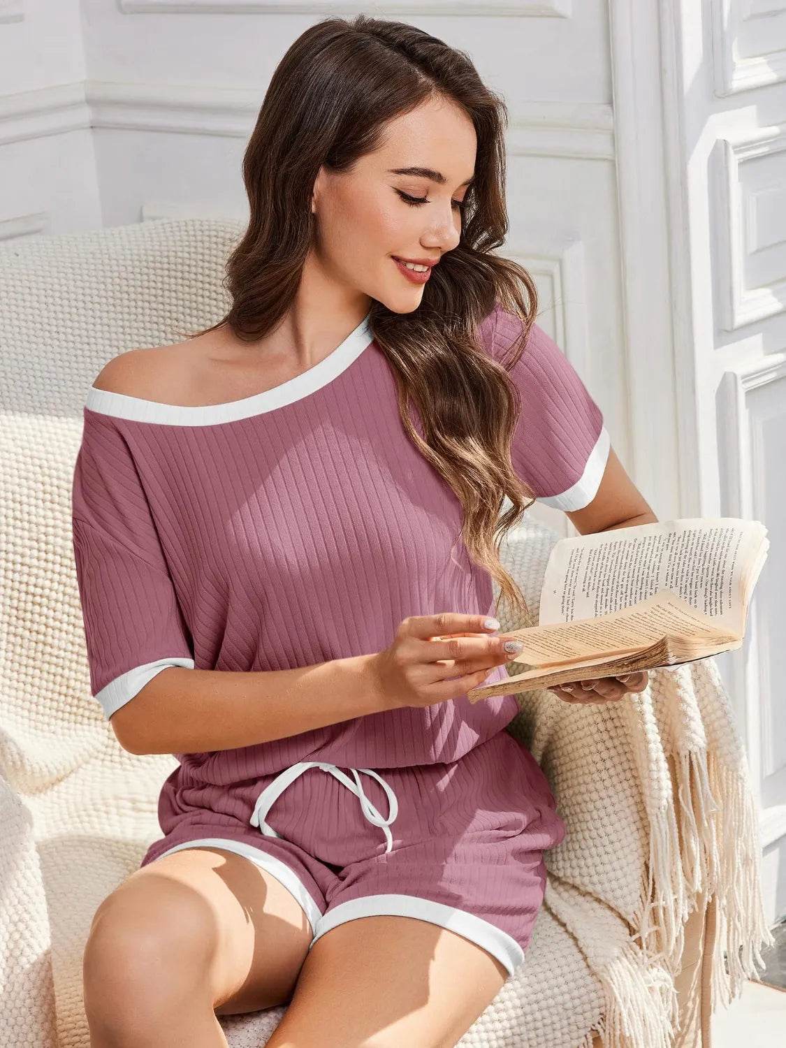 Ribbed Short Sleeve Top and Shorts Set - Bona Fide Fashion