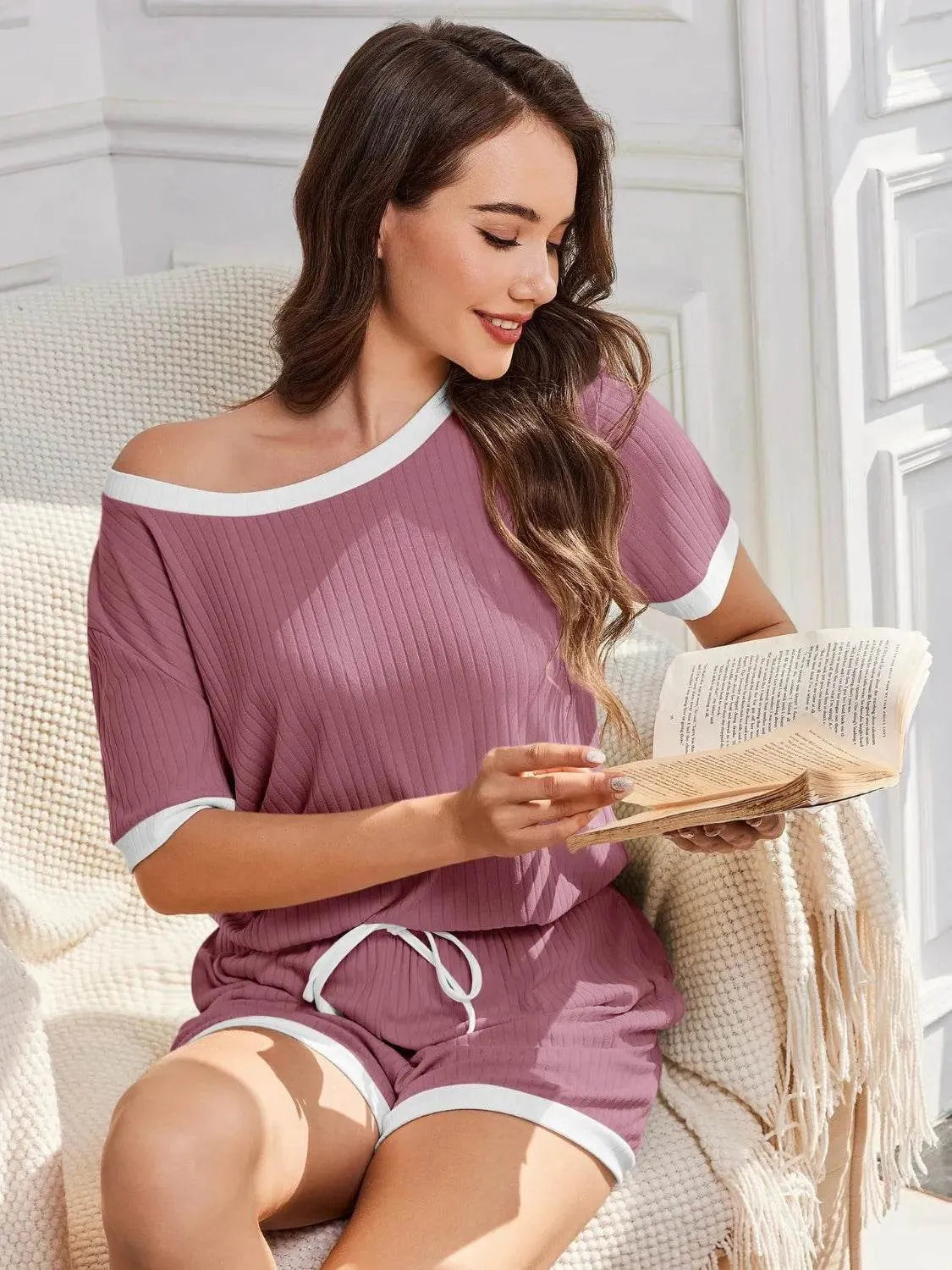 Ribbed Short Sleeve Top and Shorts Set - Bona Fide Fashion
