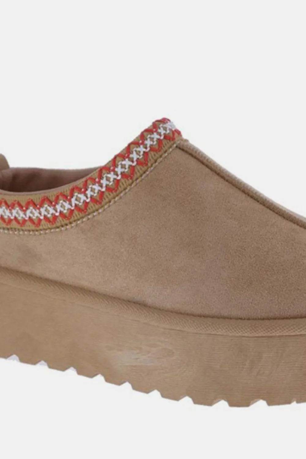 Weeboo Platform Embroidered Trim Slip-On Boots - Bona Fide Fashion