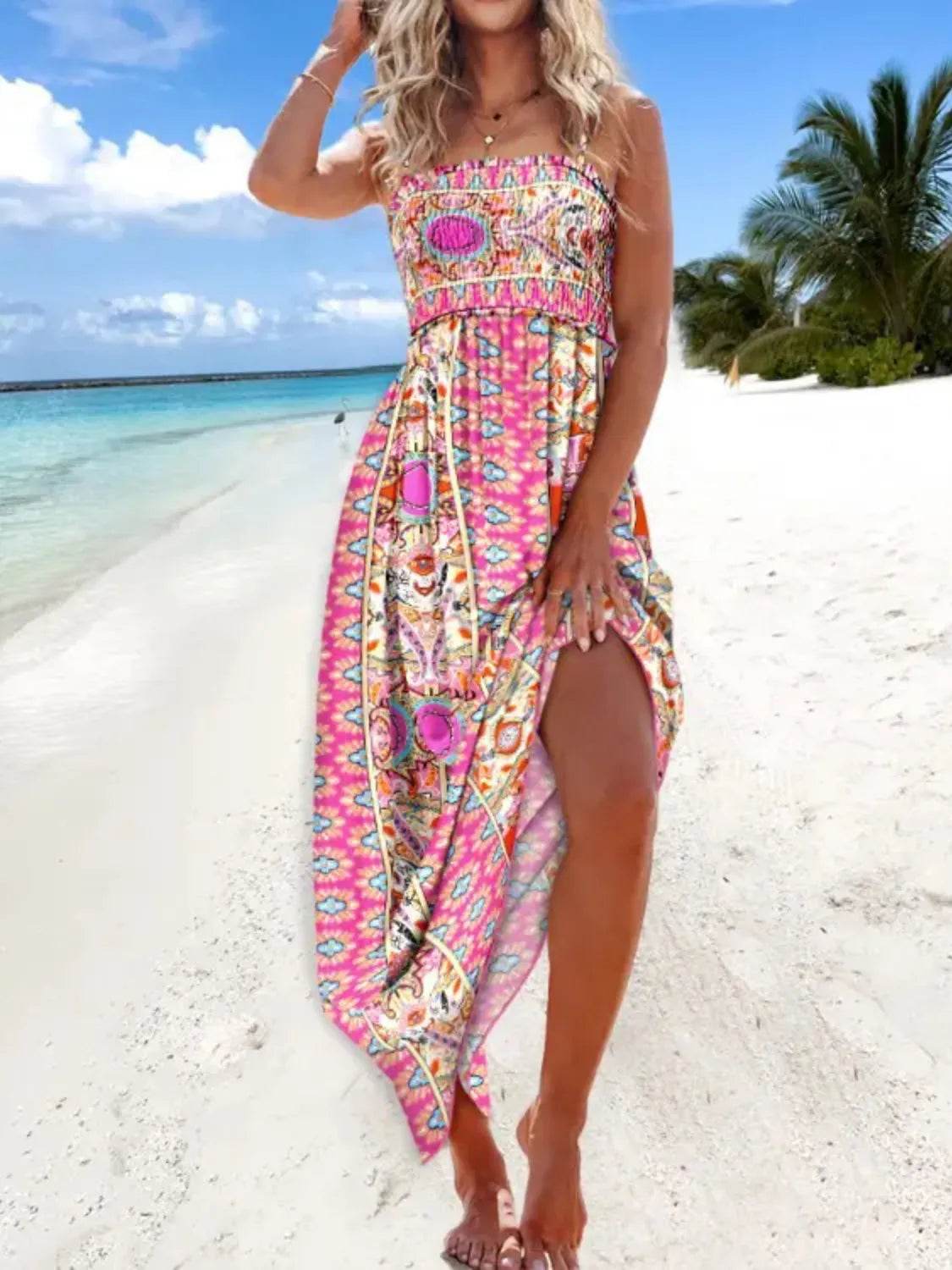 Printed Smocked Maxi Cami Dress - Bona Fide Fashion
