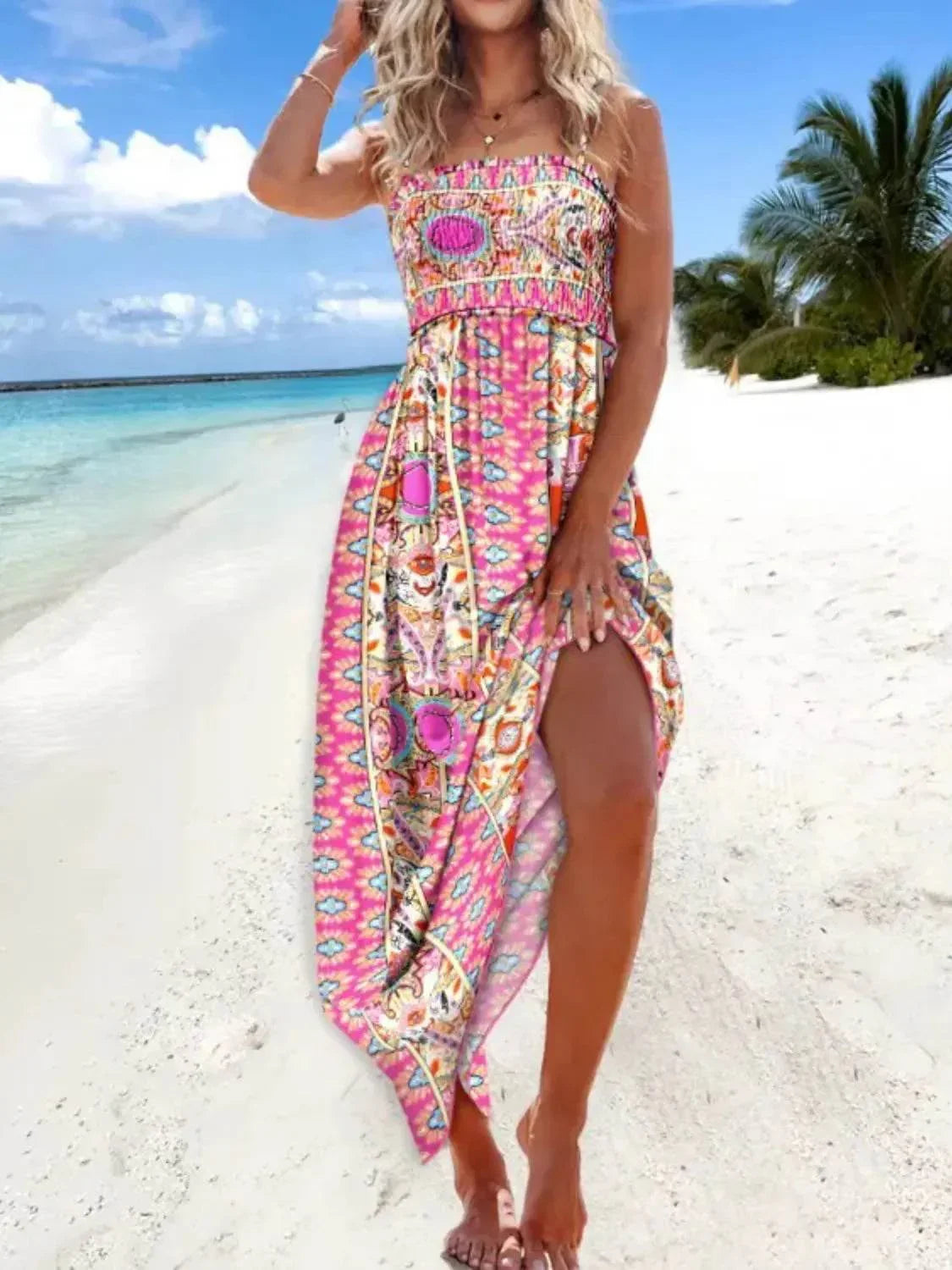 Printed Smocked Maxi Cami Dress - Bona Fide Fashion