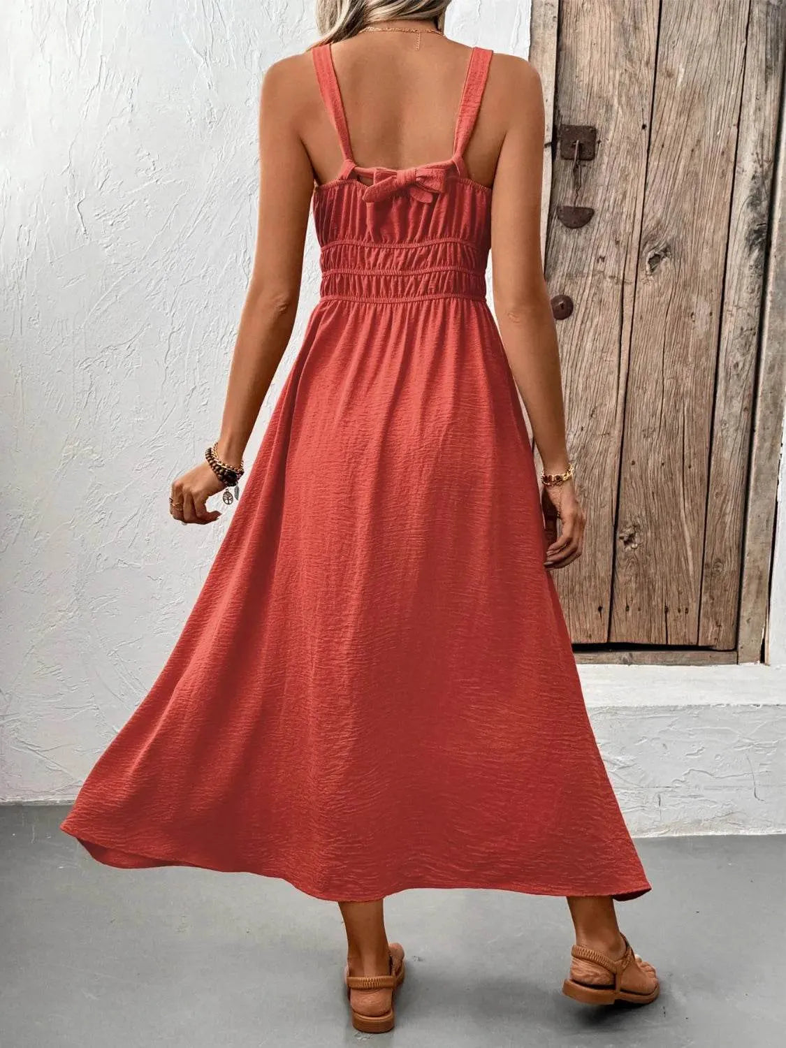 V-Neck Wide Strap Midi Cami Dress - Bona Fide Fashion