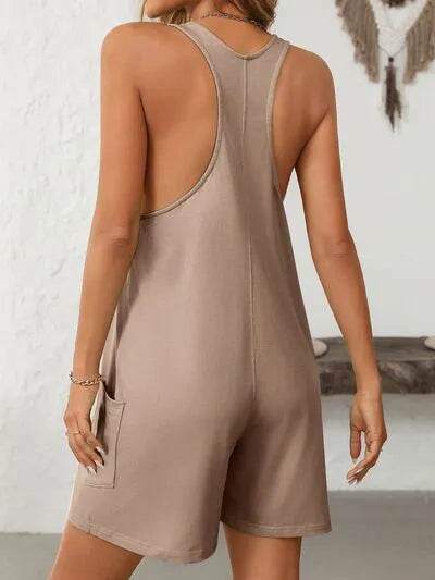 Mandy Pocketed Racerback Wide Strap Romper - Bona Fide Fashion
