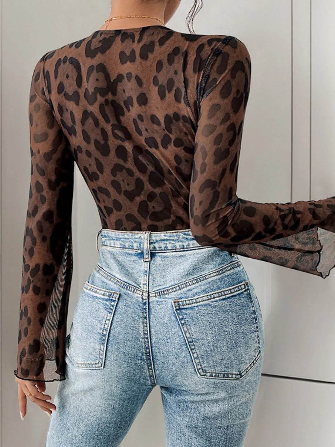 Perfee Leopard V-Neck Lace Bodysuit - Bona Fide Fashion