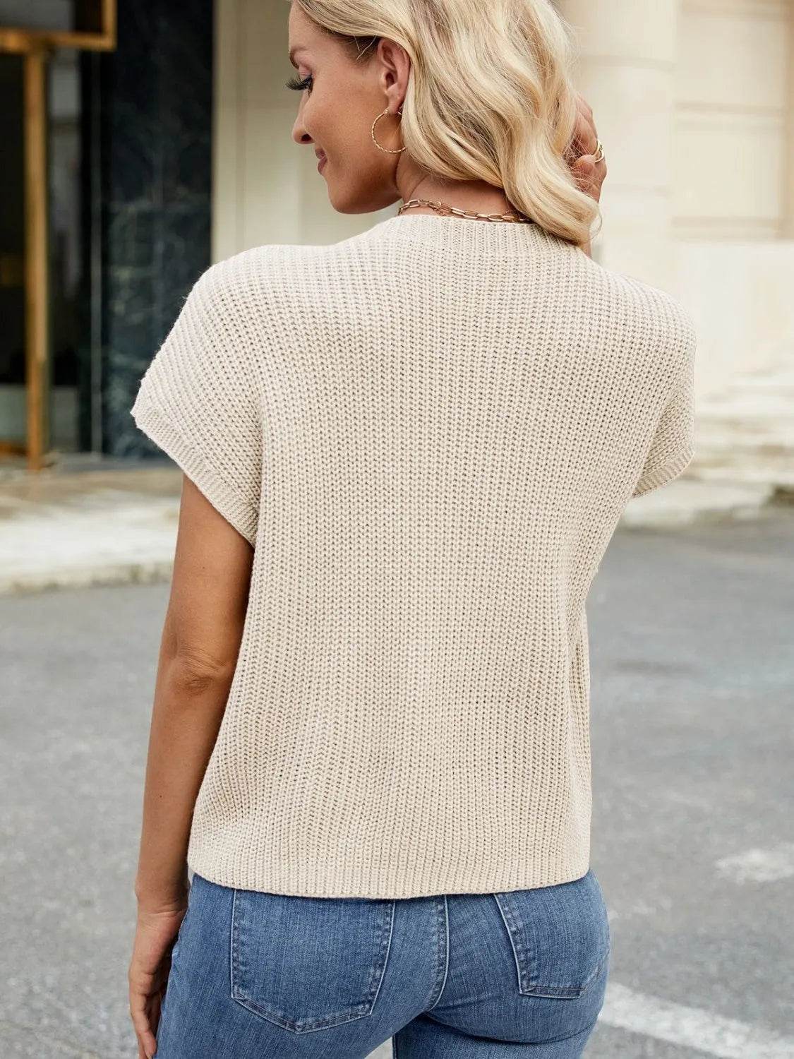 Round Neck Short Sleeve Sweater - Bona Fide Fashion