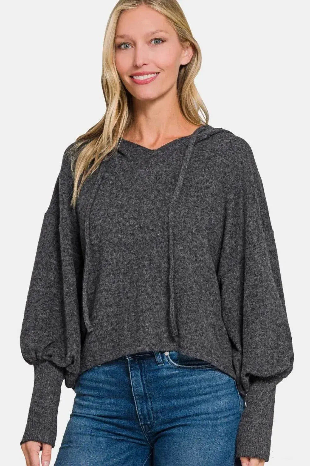 Zenana Brushed Hacci Drop Shoulder Cropped Hoodie - Bona Fide Fashion