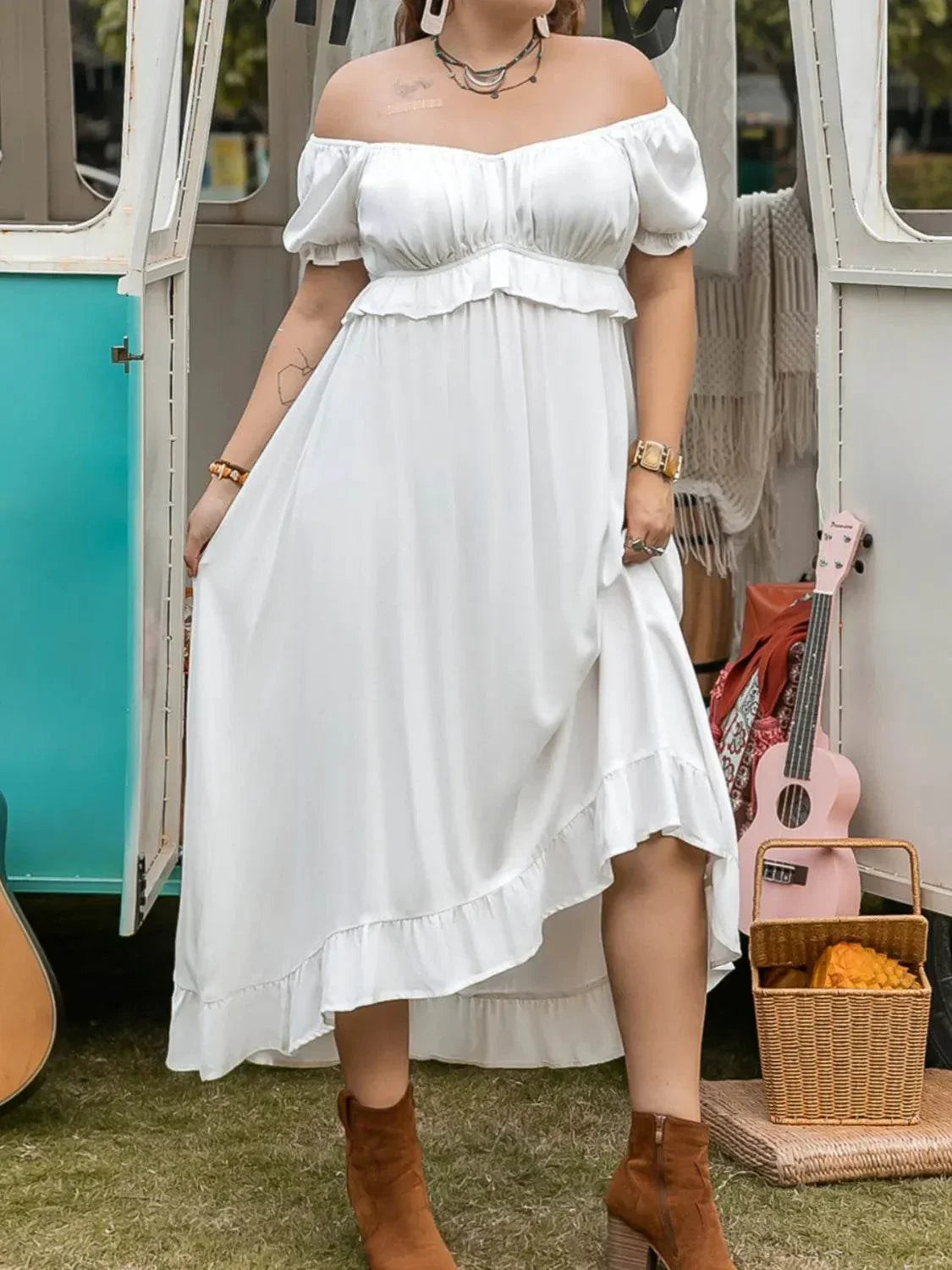 Plus Size Ruffled Hem Off-Shoulder Dress - Bona Fide Fashion