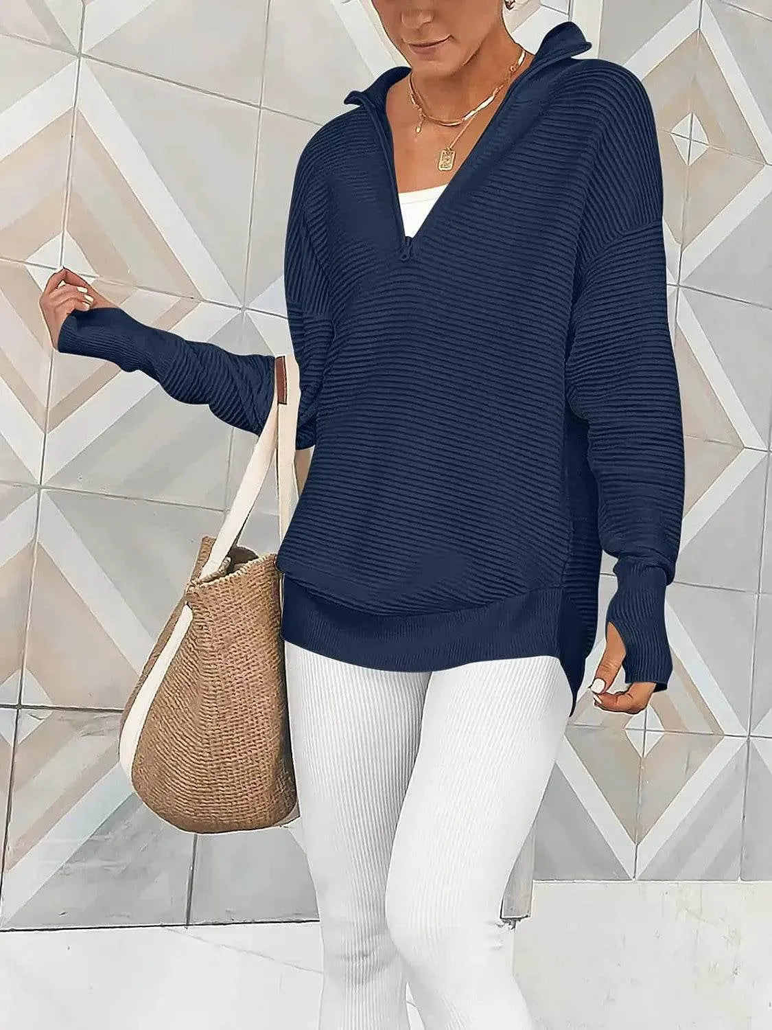 Half Zip Long Sleeve Knit Top - Bona Fide Fashion