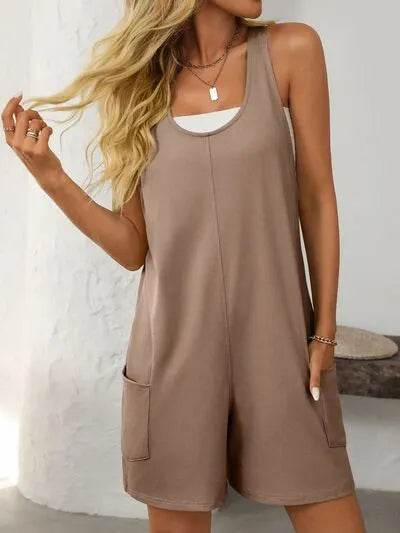 Mandy Pocketed Racerback Wide Strap Romper - Bona Fide Fashion