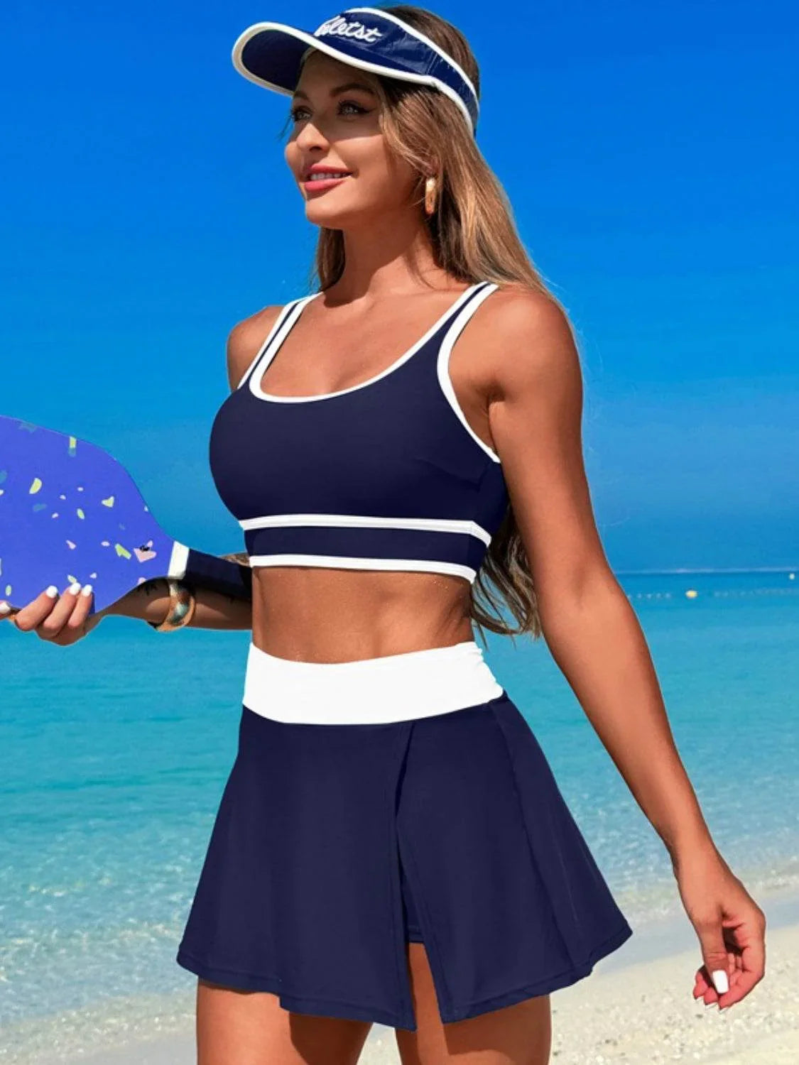 Scoop Neck Top and Skort Swim Set - Bona Fide Fashion
