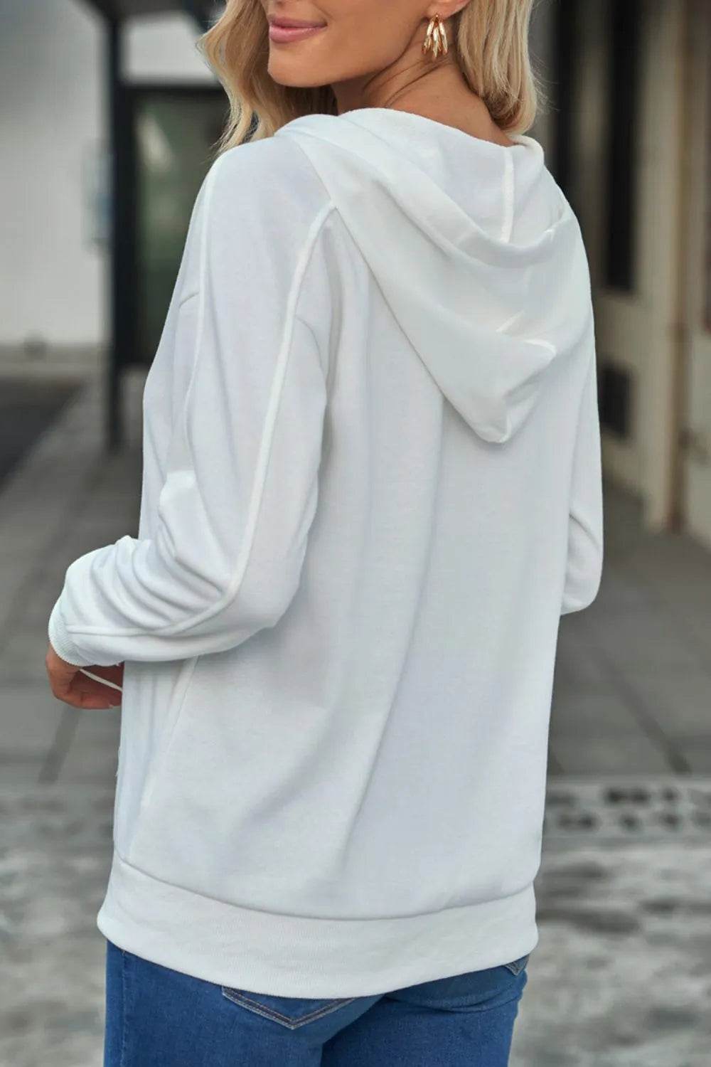 Lace Up Long Sleeve Hoodie - Bona Fide Fashion
