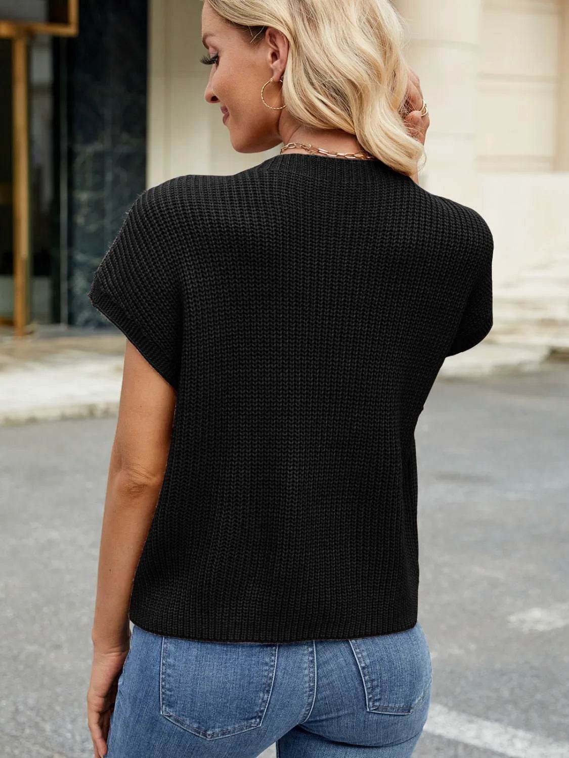 Round Neck Short Sleeve Sweater - Bona Fide Fashion