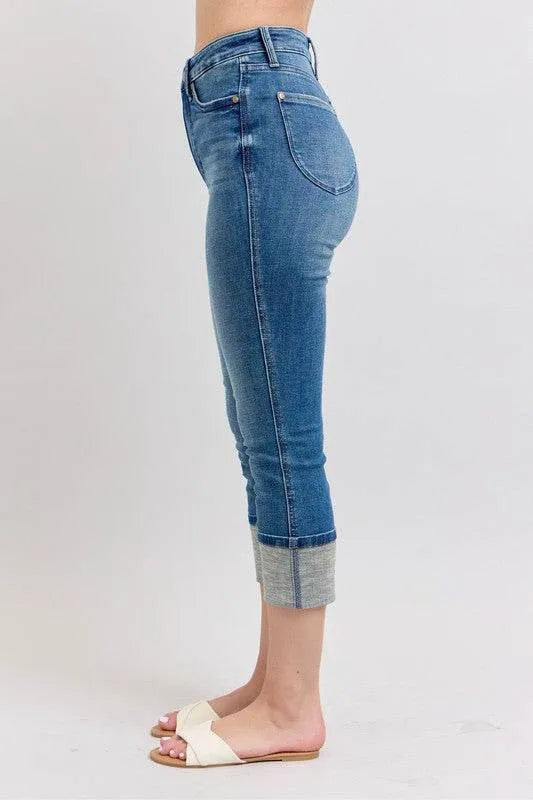 Judy Blue Full Size Skinny Cuff Capris Jeans with Pockets Plus Size - Bona Fide Fashion