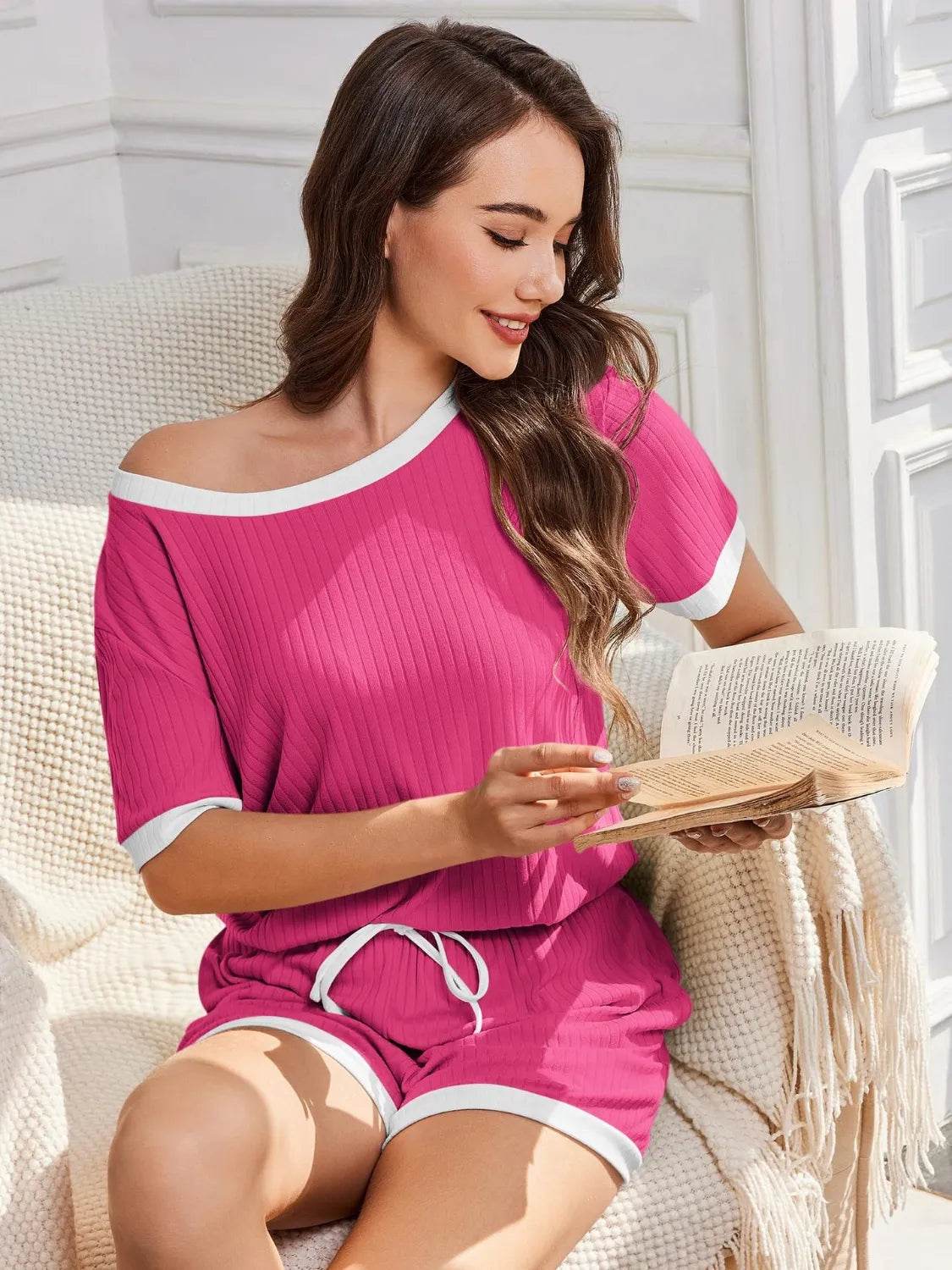 Ribbed Round Neck Top and Shorts Set - Bona Fide Fashion