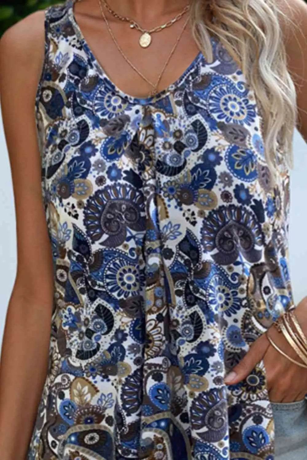 Shiny Printed Slit Scoop Neck Tank - Bona Fide Fashion