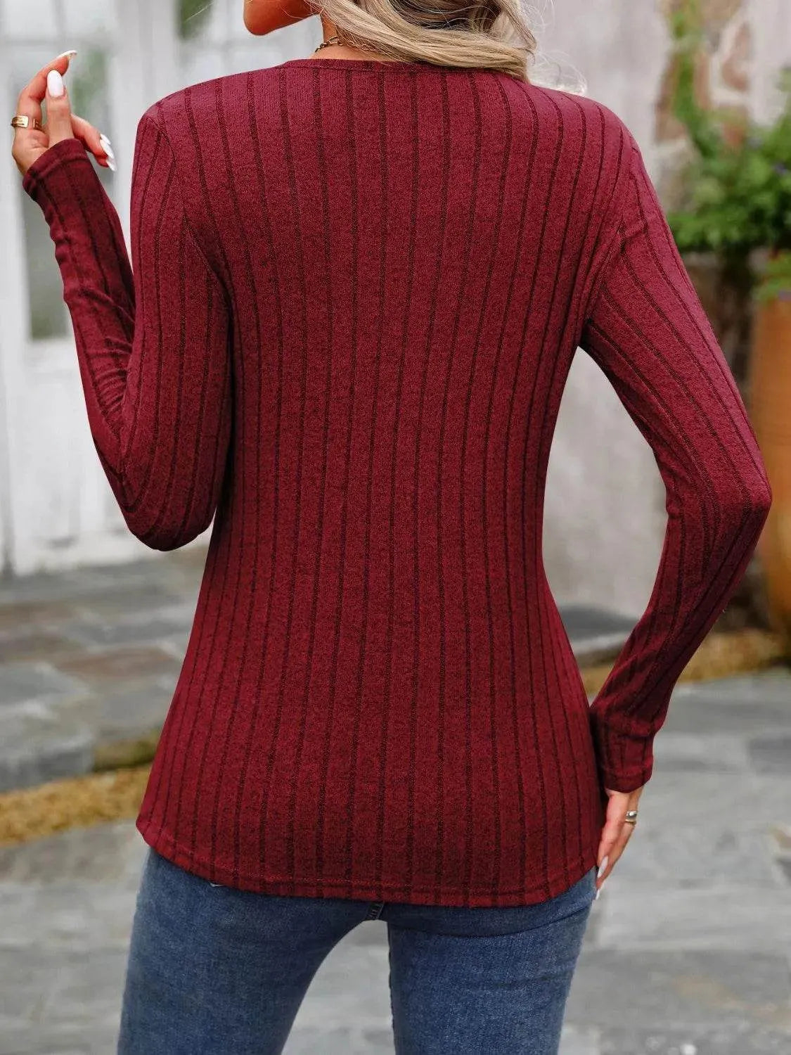 Decorative Button Round Neck Long Sleeve T-Shirt - Bona Fide Fashion