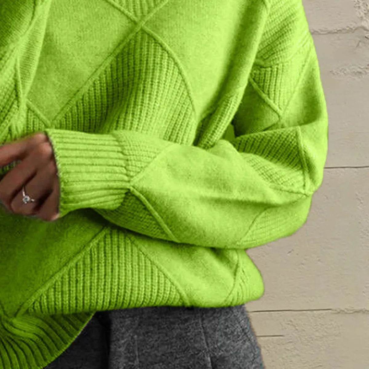 Geometric Turtleneck Long Sleeve Sweater - Bona Fide Fashion