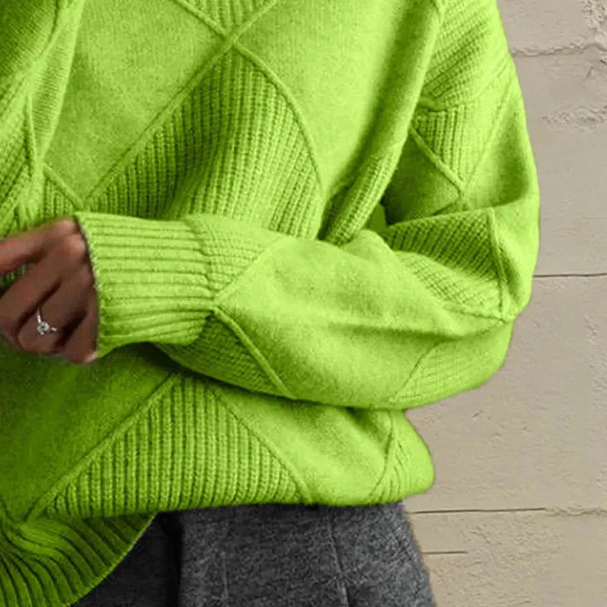 Geometric Turtleneck Long Sleeve Sweater - Bona Fide Fashion