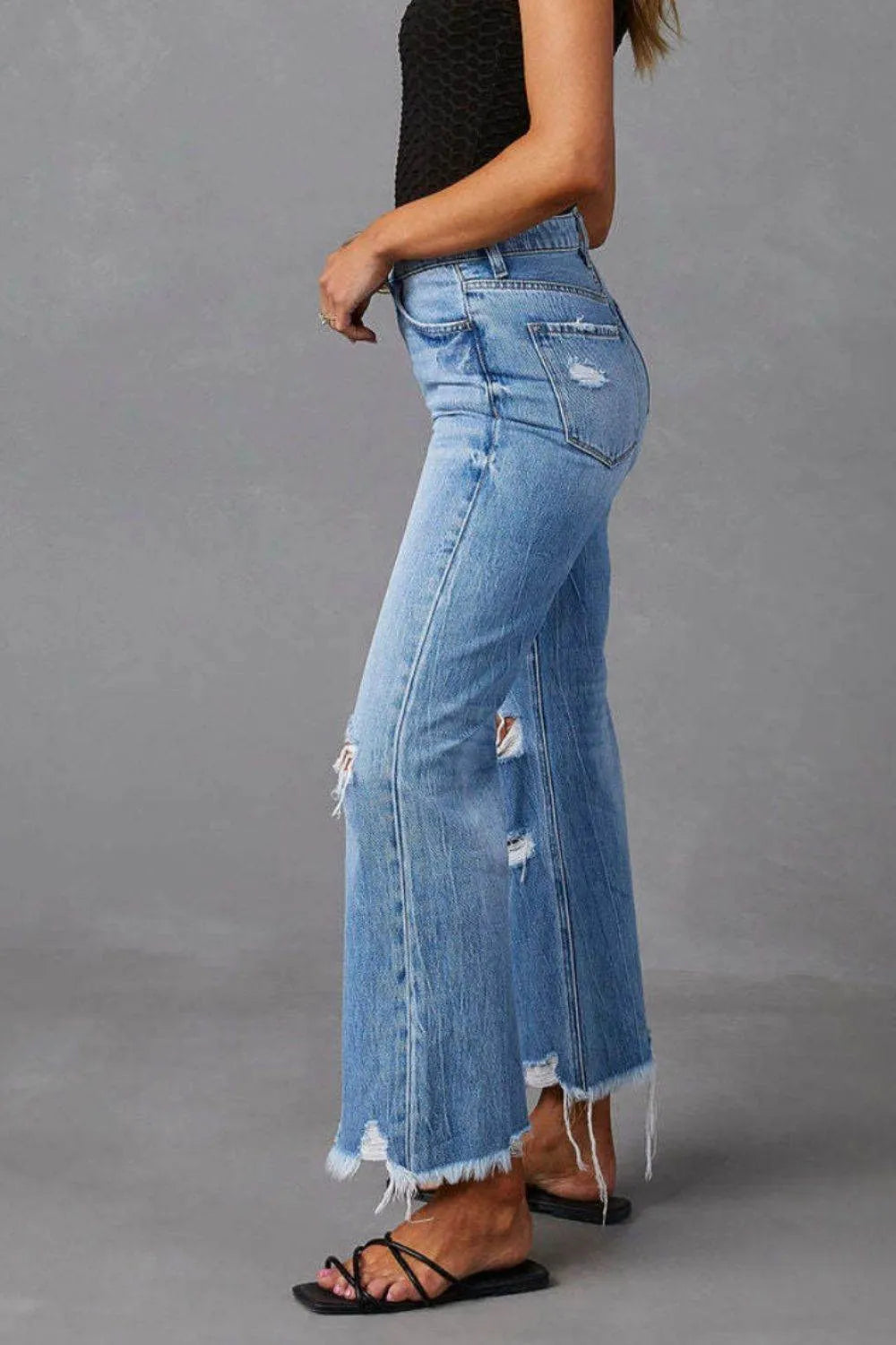 Distressed Raw Hem Jeans with Pockets - Bona Fide Fashion