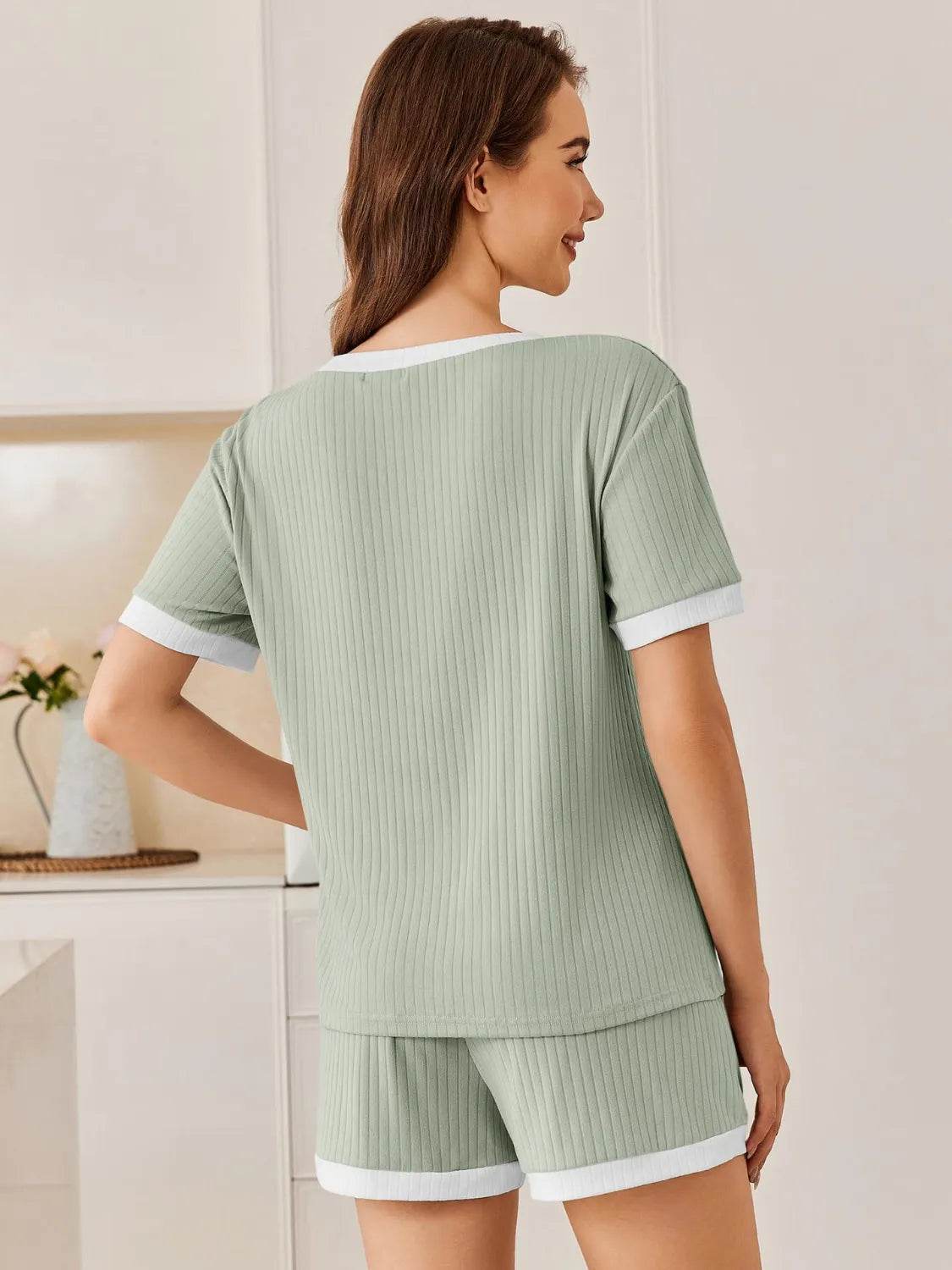 Ribbed Short Sleeve Top and Shorts Set - Bona Fide Fashion