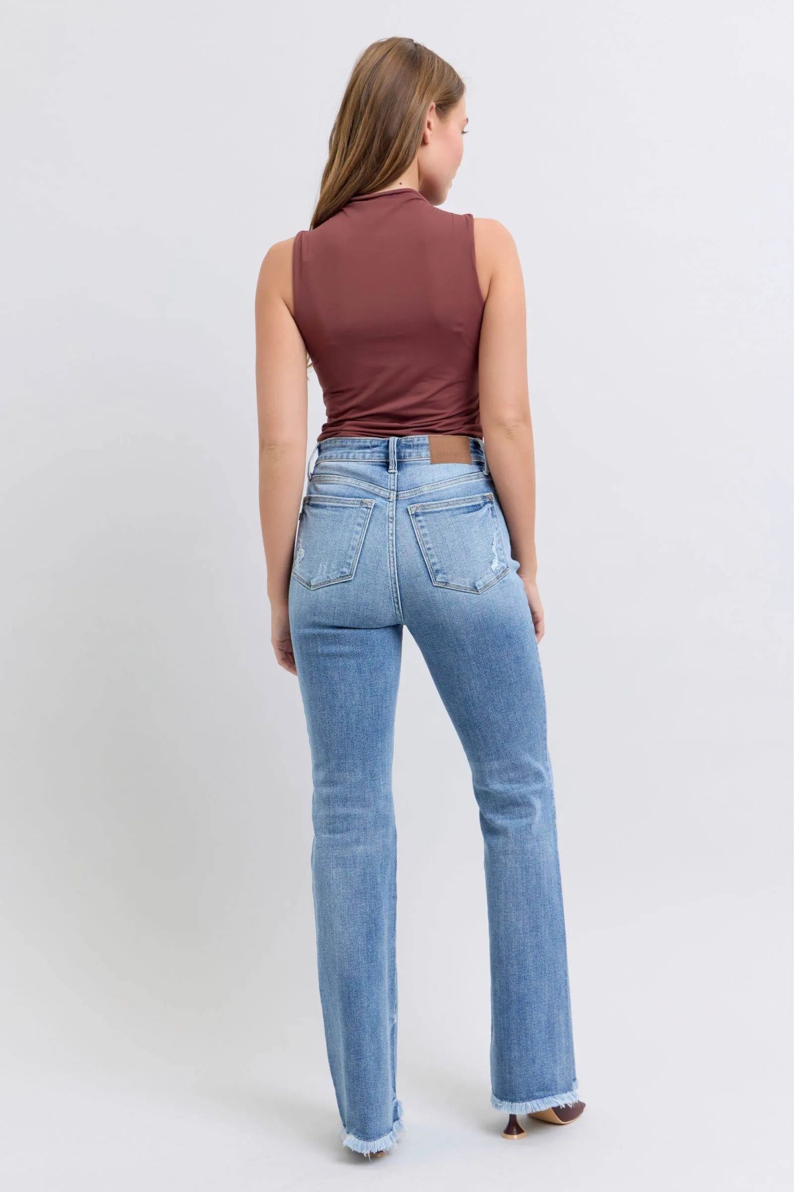 Judy Blue Full Size Raw Hem High Rise Bootcut Jeans - Bona Fide Fashion
