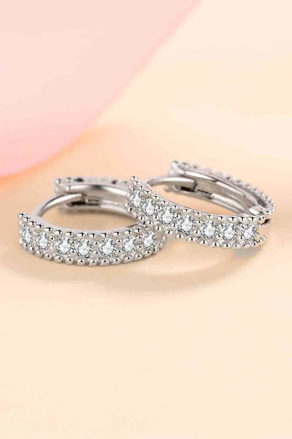 925 Sterling Silver Inlaid Moissanite Huggie Earrings - Bona Fide Fashion