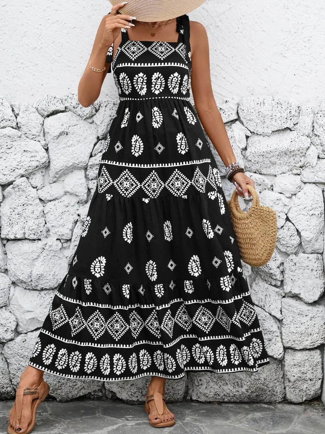 Printed Square Neck Maxi Cami Dress - Bona Fide Fashion
