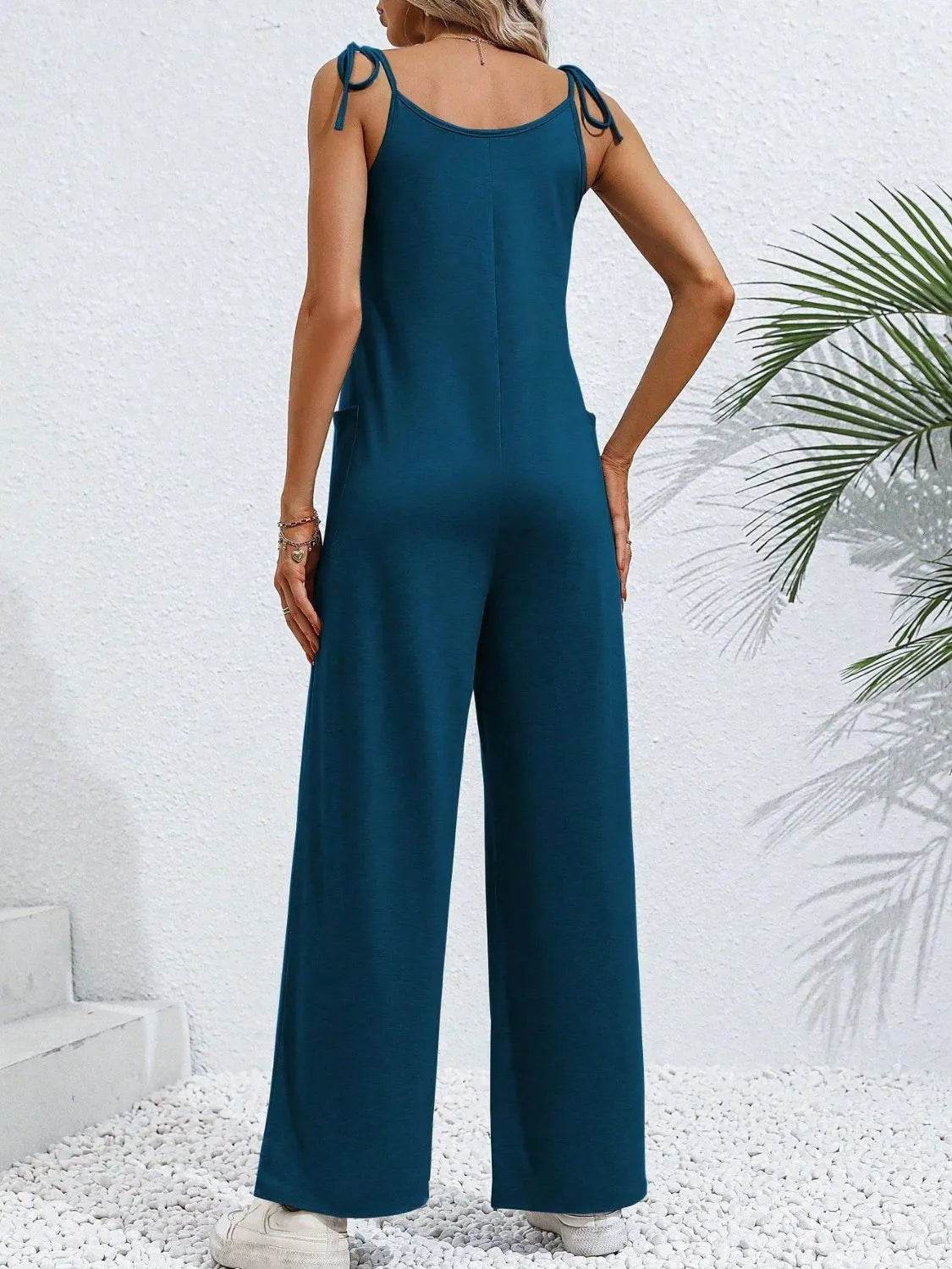 Scoop Neck Tie Shoulder Jumpsuit - Bona Fide Fashion