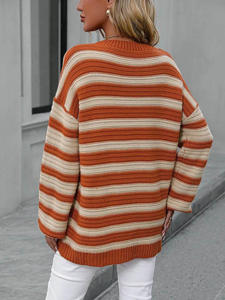 Striped Dropped Shoulder Sweater - Bona Fide Fashion