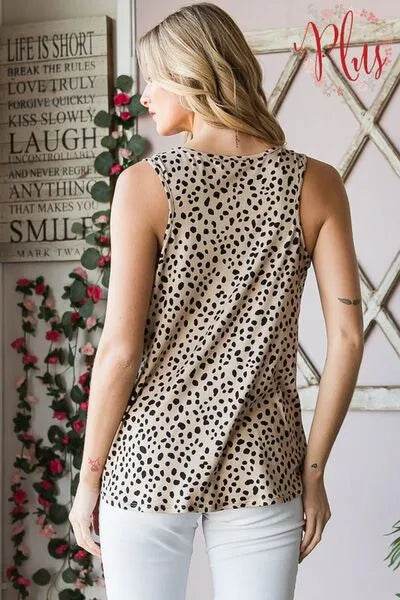 Heimish Full Size Front Button Animal Print Sleeveless Top Plus Size - Bona Fide Fashion