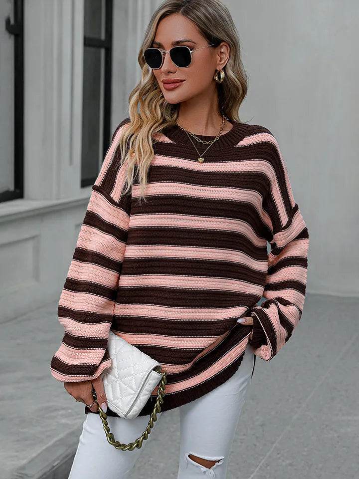 Striped Dropped Shoulder Sweater - Bona Fide Fashion