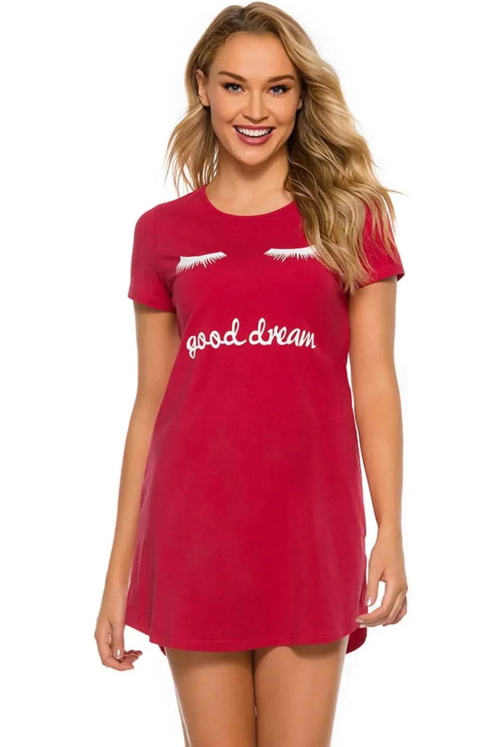 Graphic Round Neck Short Sleeve Lounge Dress - Bona Fide Fashion