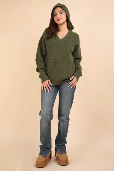 VERY J Seam Detail Drop Shoulder Hooded Sweater - Bona Fide Fashion