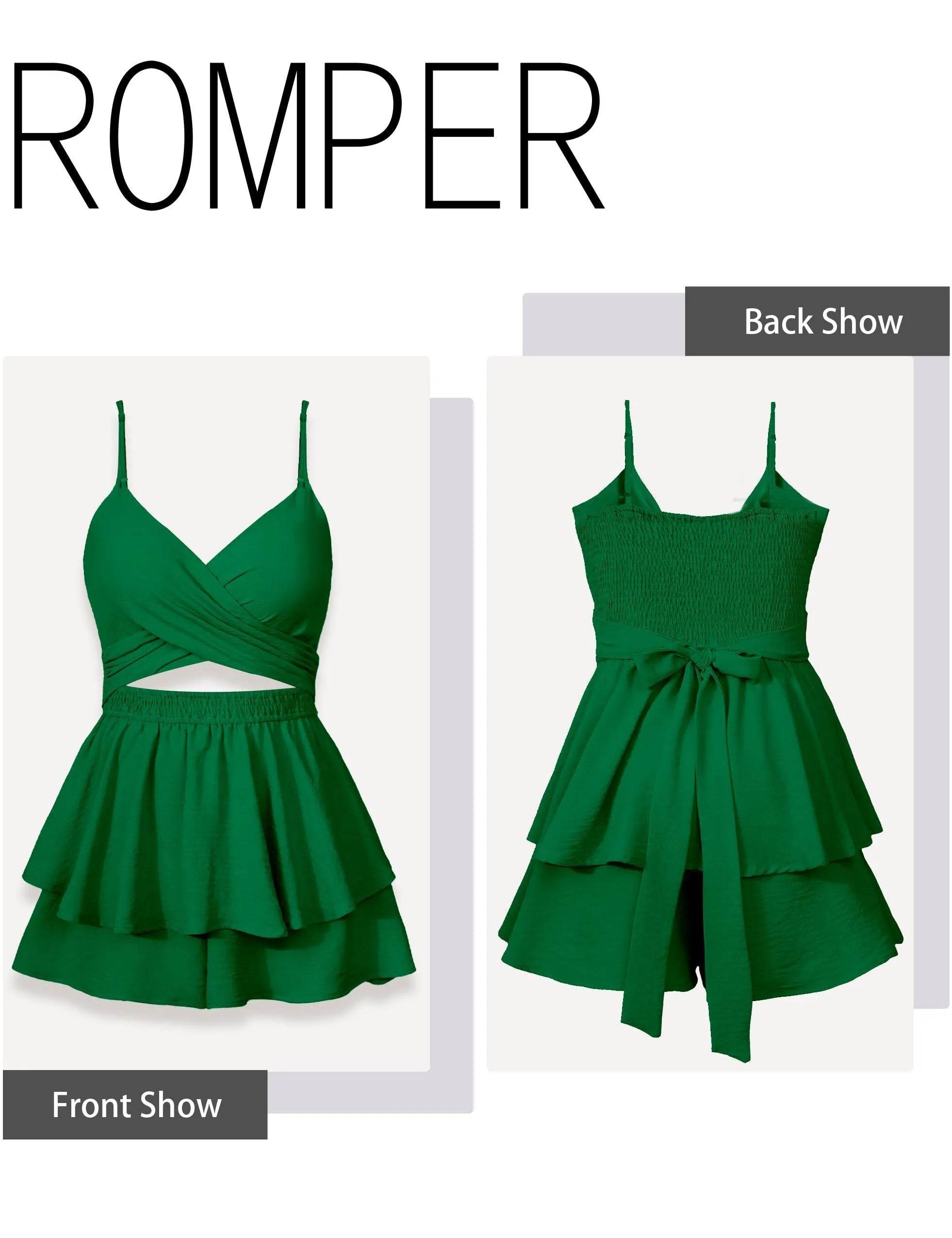 AGERWAY Rompers for Women Casual Rompers for Women Summer Sexy Dressy Romper for Women Summer Rompers Green Romper Sexy Romper Flowy Romper Short Romper Romper Jumpsuit XL - Bona Fide Fashion