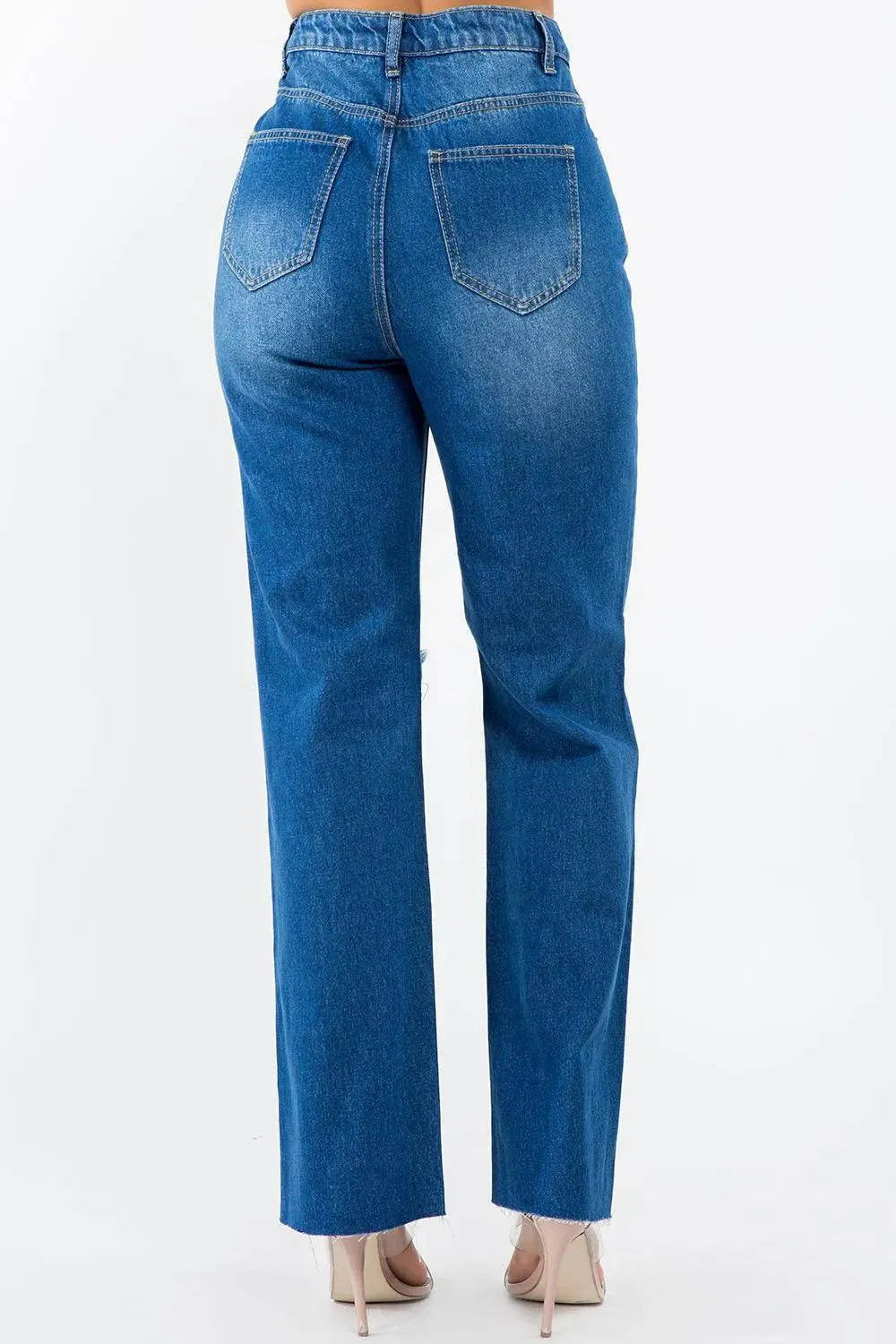 American Bazi High Waist Distressed Wide Leg Jeans - Bona Fide Fashion