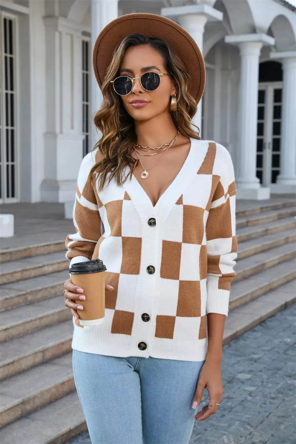 Angel Wings V-Neck Button-Up Cardigan – Dropped Shoulder Cozy Knit Sweater - Bona Fide Fashion