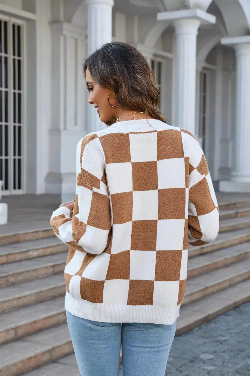 Angel Wings V-Neck Button-Up Cardigan – Dropped Shoulder Cozy Knit Sweater - Bona Fide Fashion