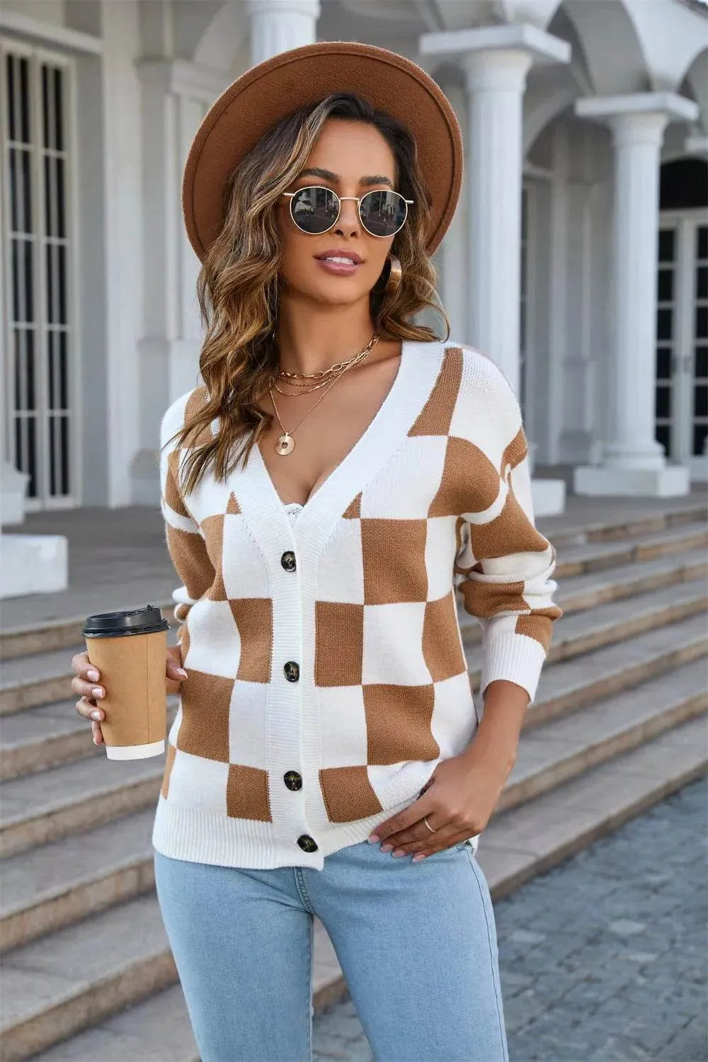 Angel Wings V-Neck Button-Up Cardigan – Dropped Shoulder Cozy Knit Sweater - Bona Fide Fashion