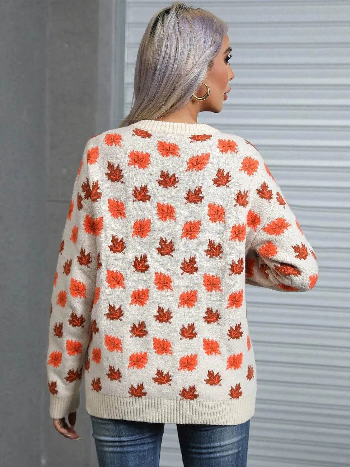 Angel Wings Maple Leaf Sweater – Cozy Round Neck Long Sleeve Fall Knit - Bona Fide Fashion