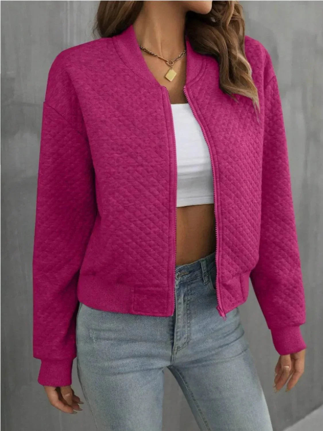 Zip Up Long Sleeve Jacket - Bona Fide Fashion