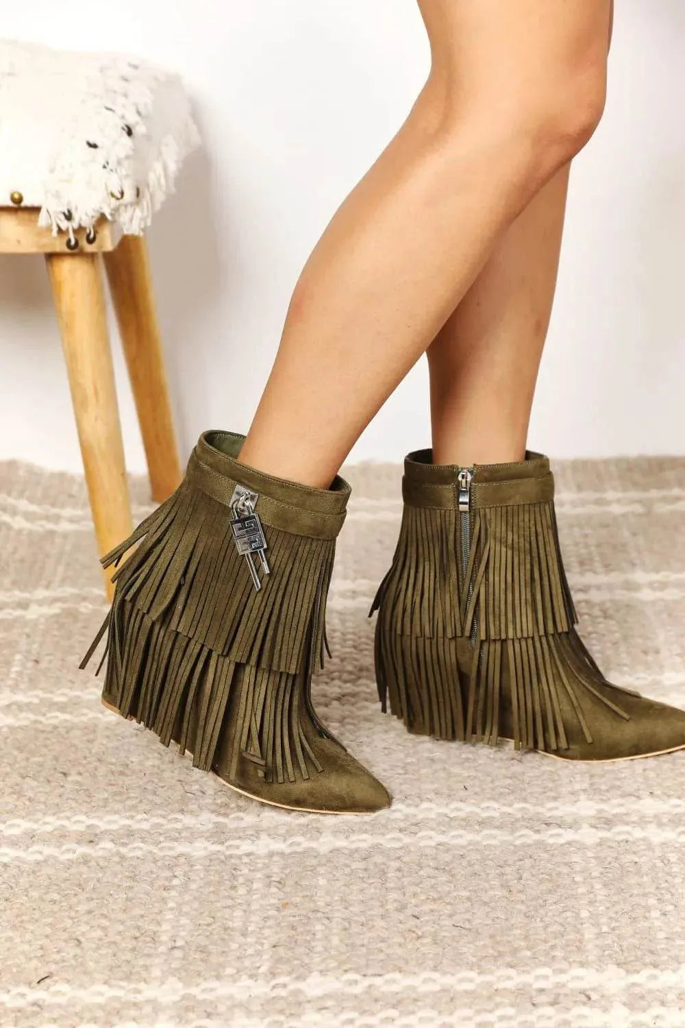 Legend Women's Tassel Wedge Heel Ankle Booties - Bona Fide Fashion