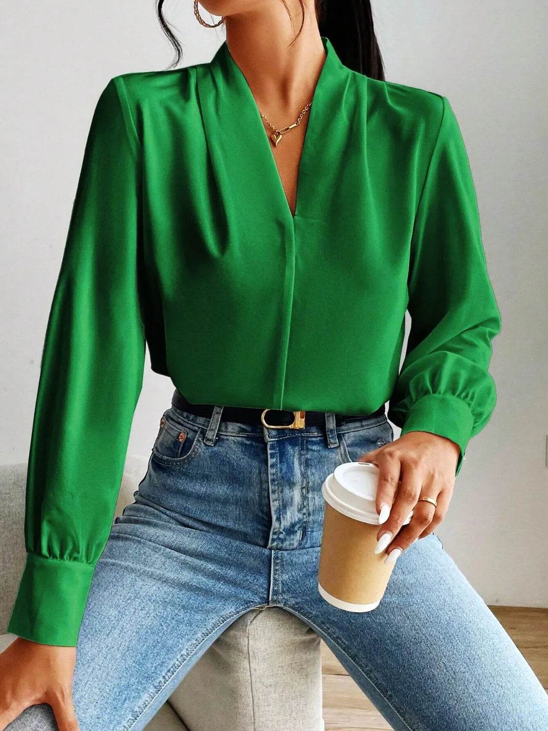 V Neck Long Sleeve Top - Bona Fide Fashion