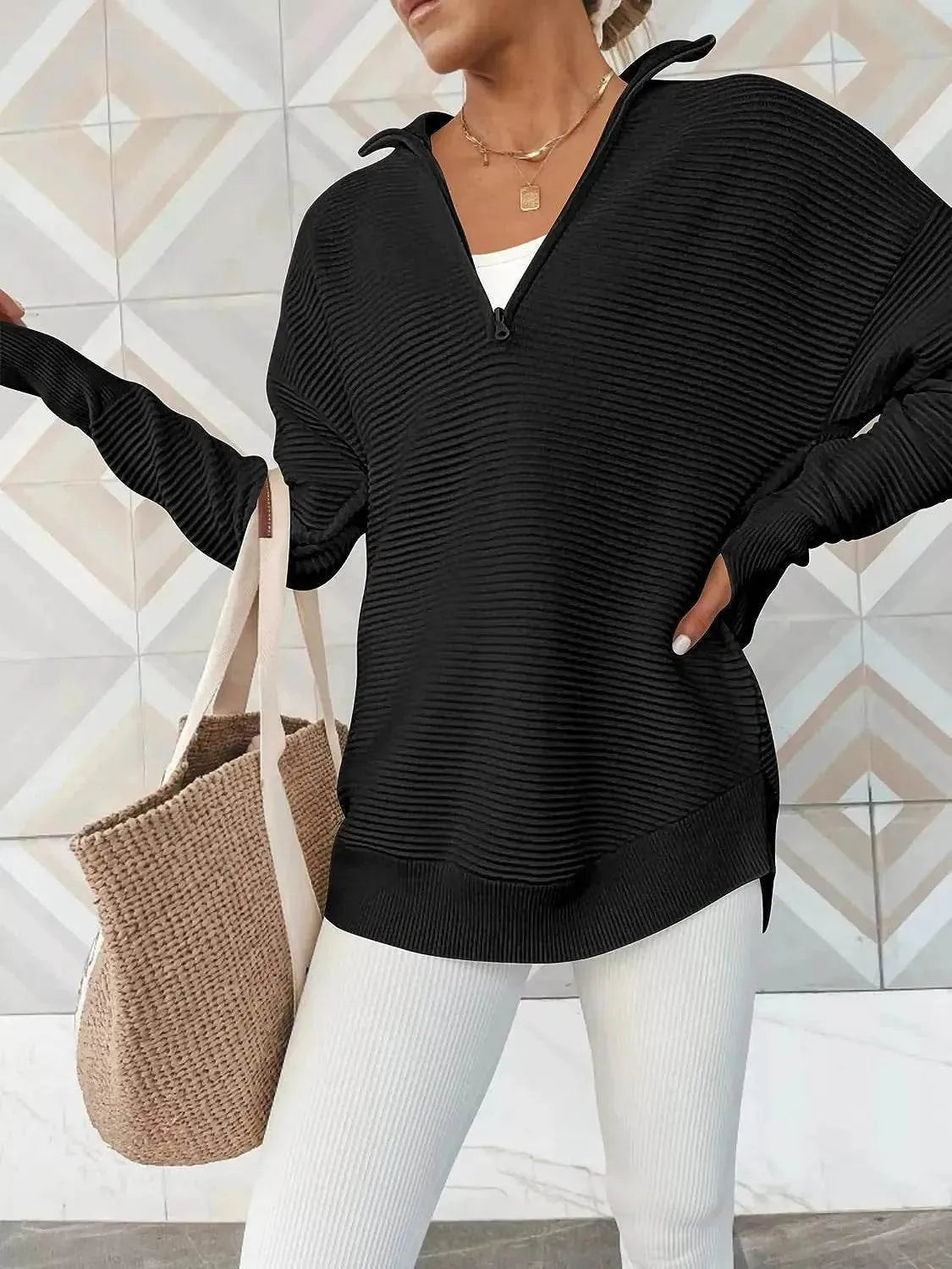 Half Zip Long Sleeve Knit Top - Bona Fide Fashion