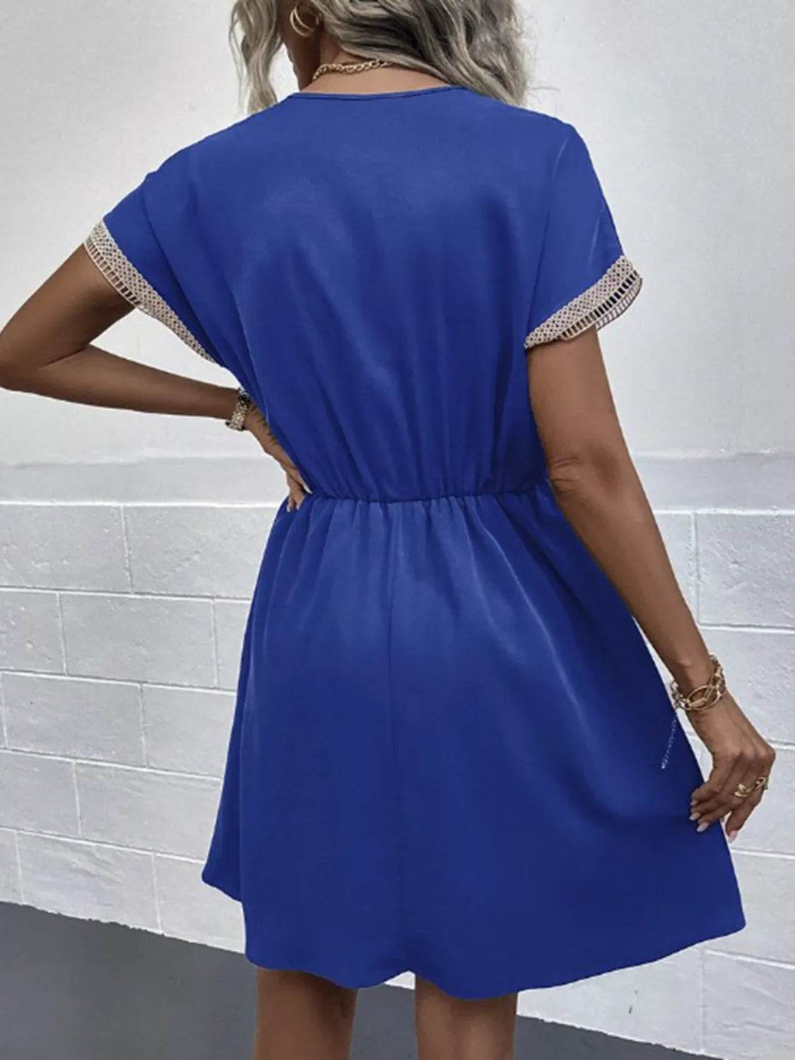 Full Size Tassel V-Neck Short Sleeve Dress Plus Size - Bona Fide Fashion