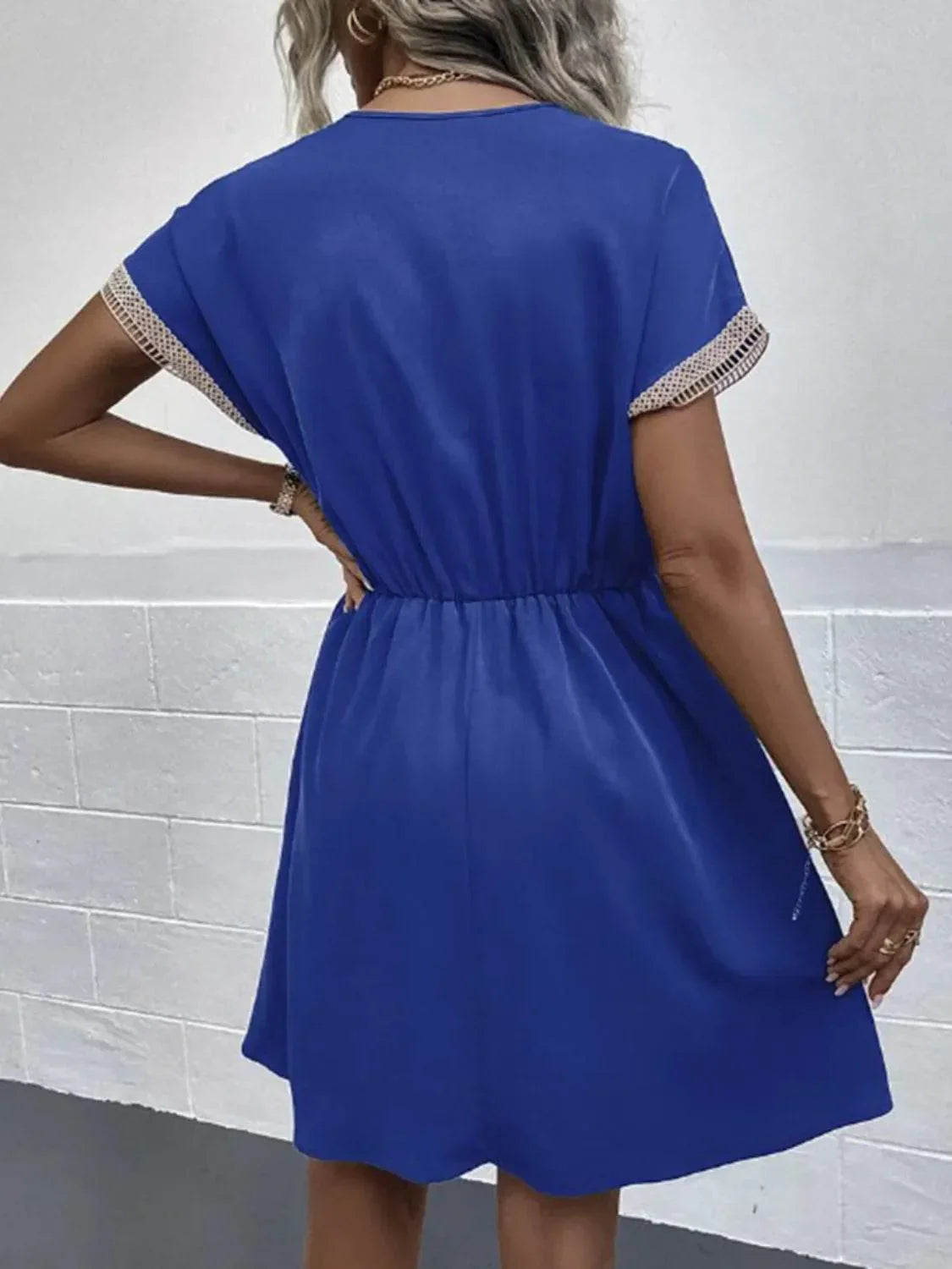 Full Size Tassel V-Neck Short Sleeve Dress Plus Size - Bona Fide Fashion